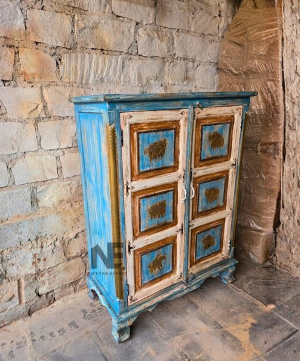 Rustic blue mango wood cabinet