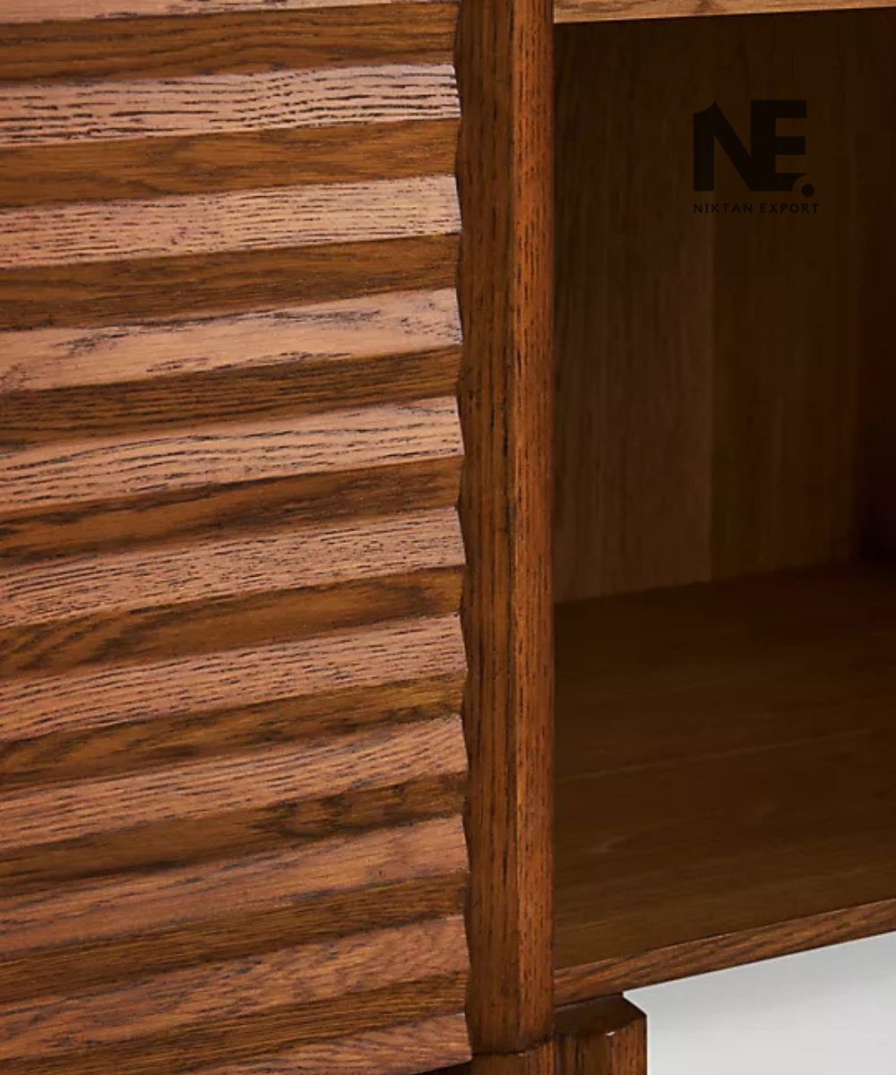 Walnut-brown storage cabinet with two solid lower doors