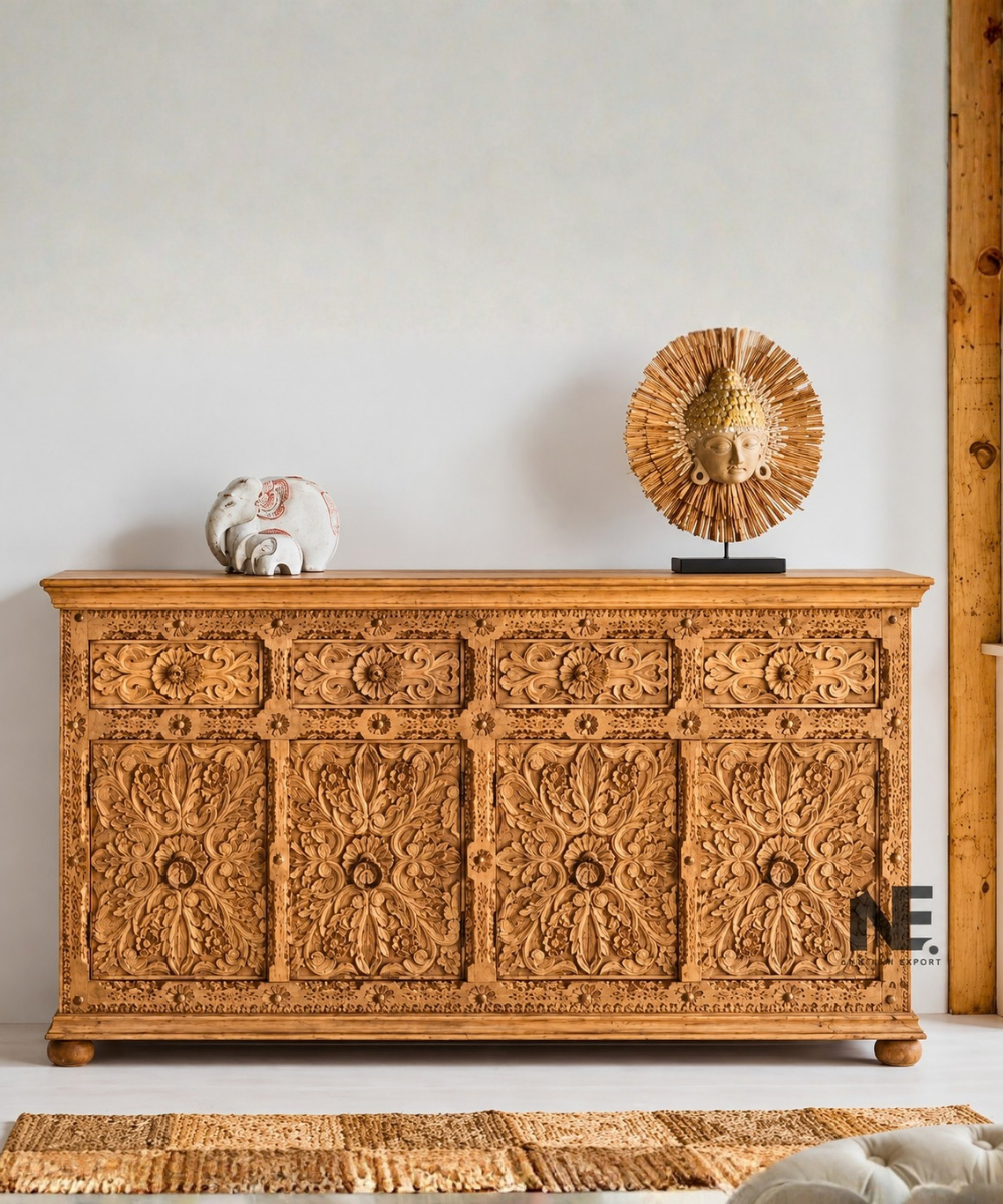 Hand-carved mango wood sideboard