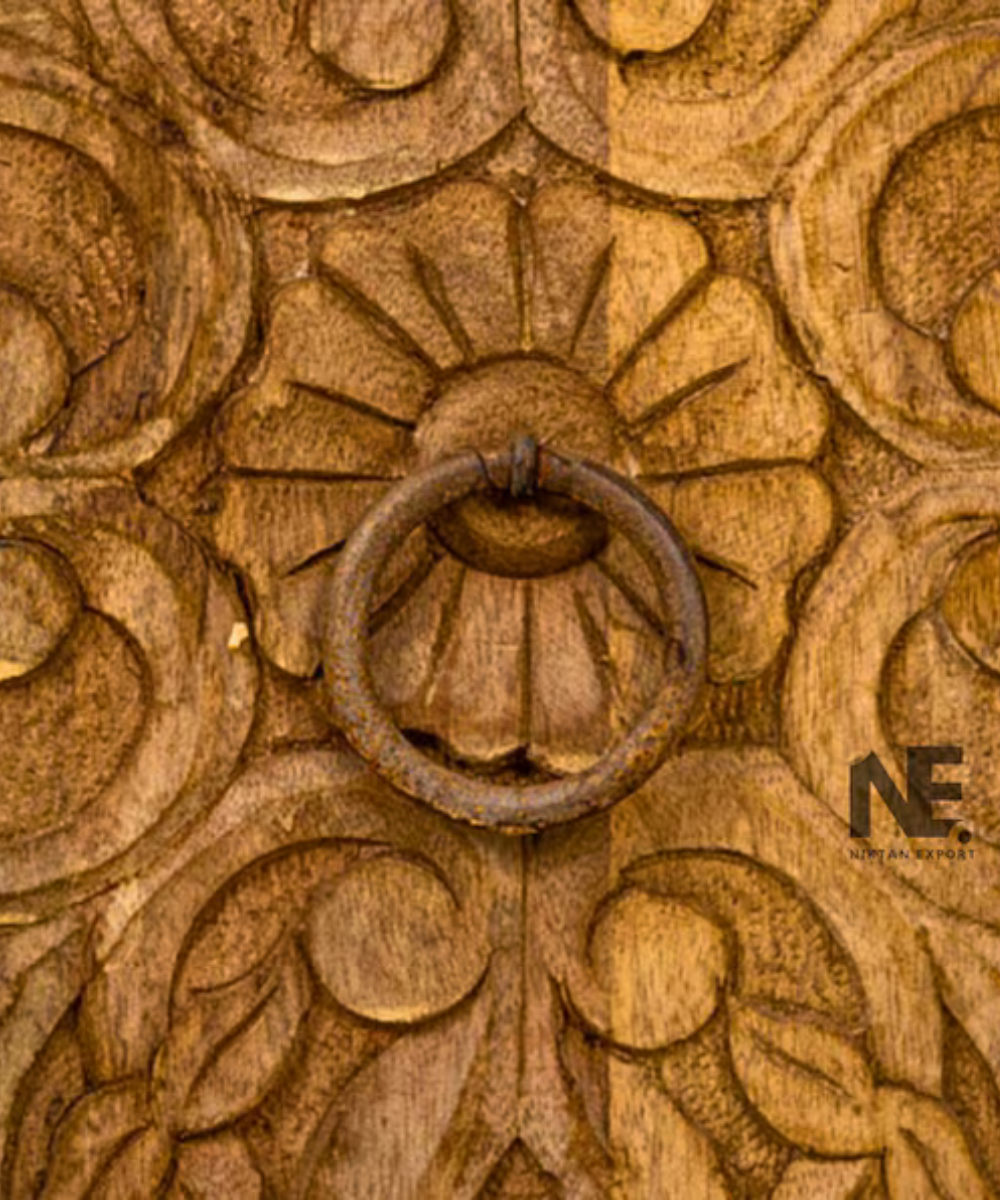 Rustic hand-carved wooden sideboard