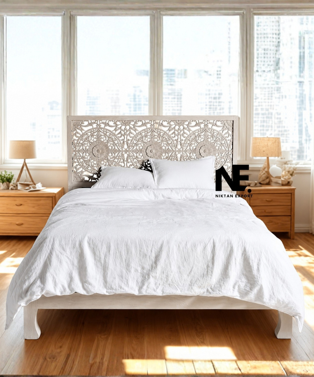 Hand-carved mango wood bed