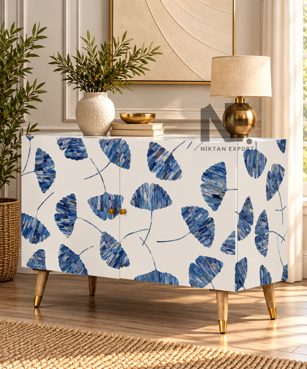 Blue leaf pattern bone inlay sideboard