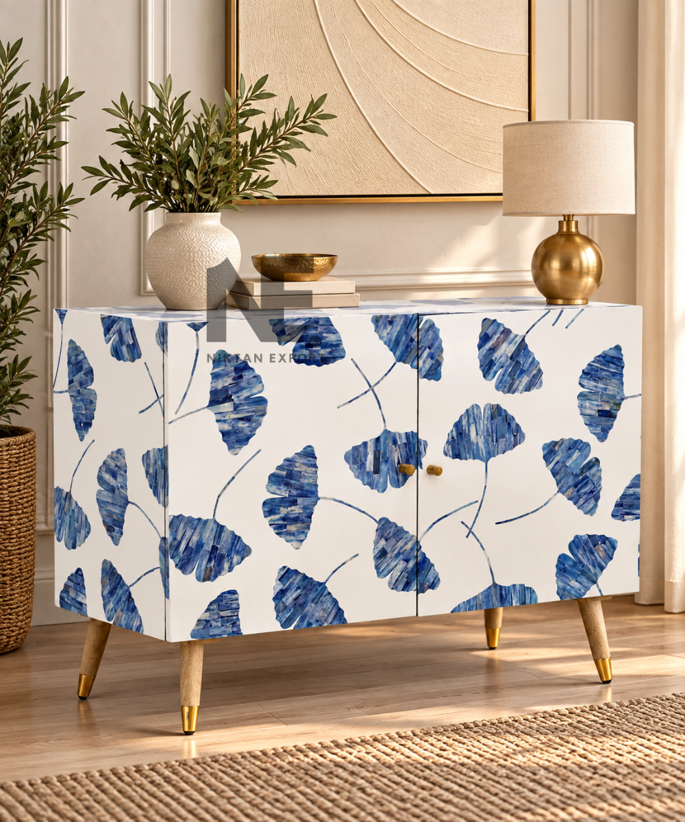 Handcrafted bone inlay storage cabinet