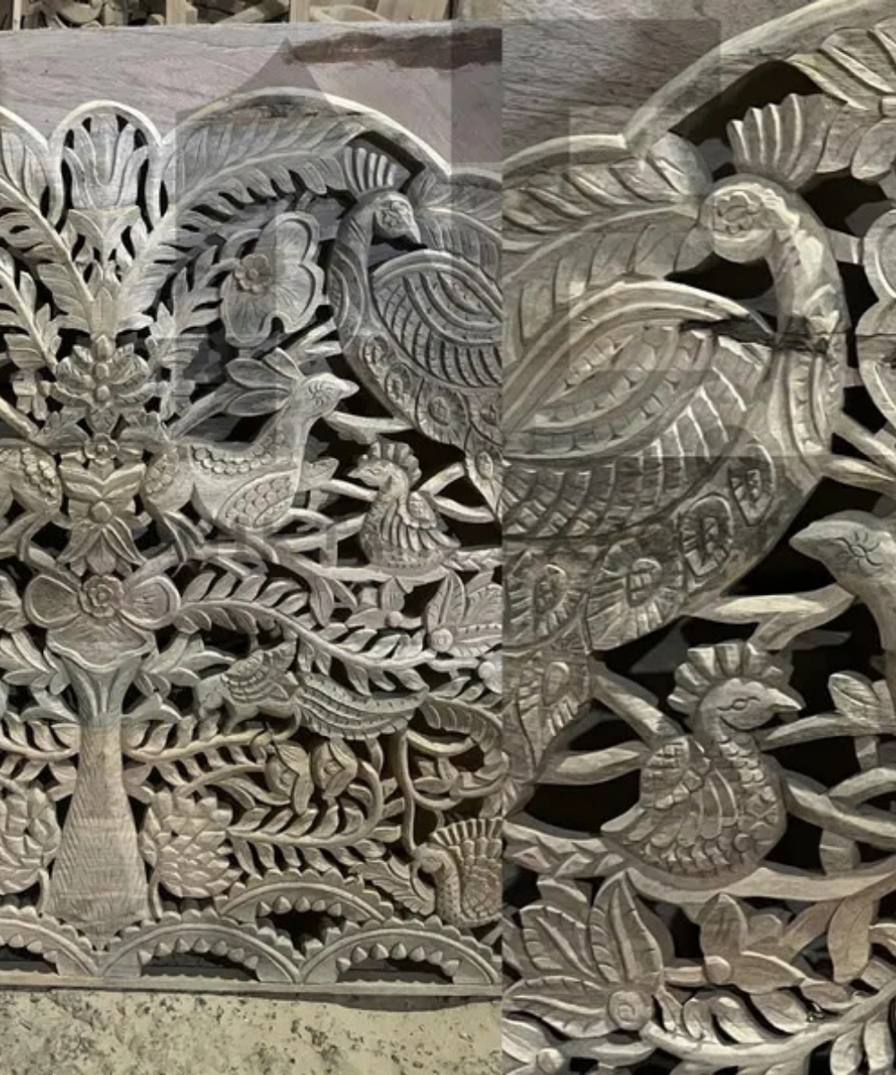 Deer fox owl carved wooden headboard