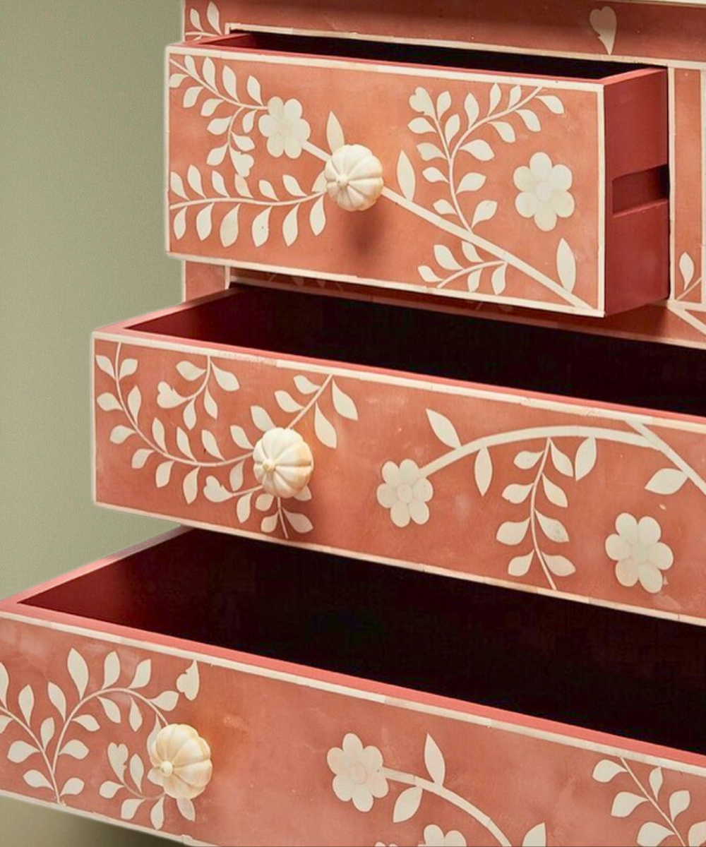 pink bone inlay dresser Pink Chevron Bone Inlay Chest of Drawers