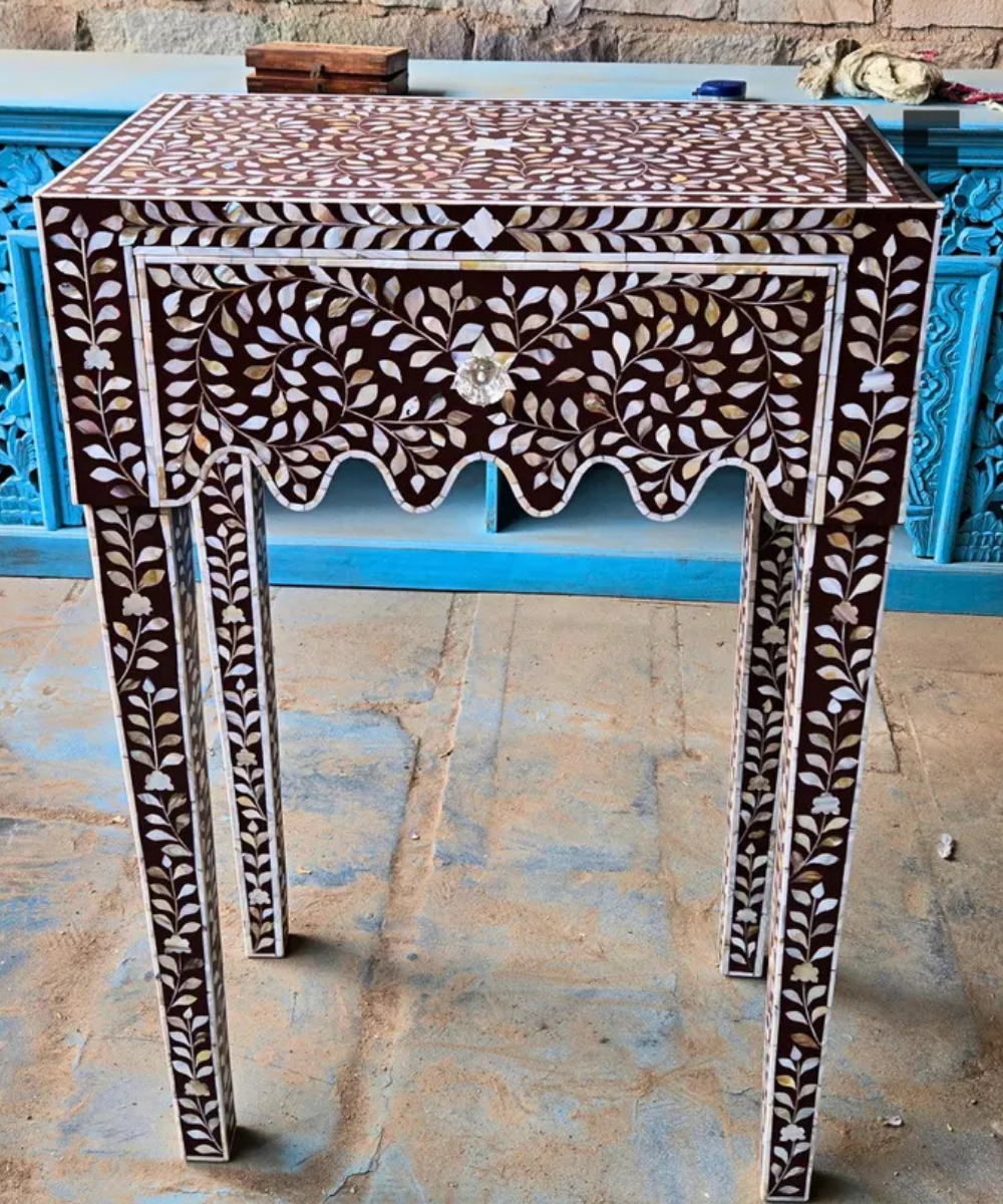Natural shell inlay bedside table