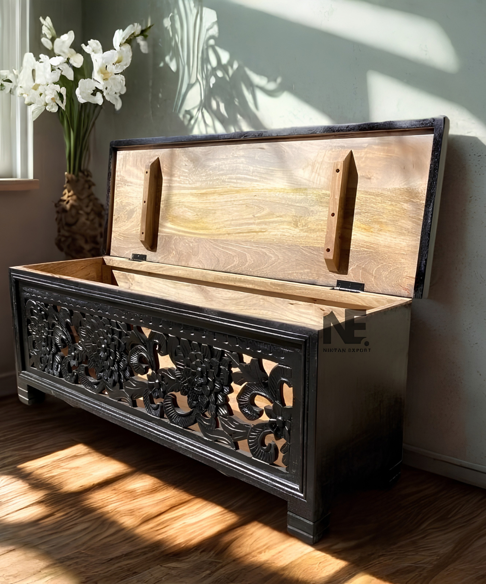 Solid mango wood storage chest