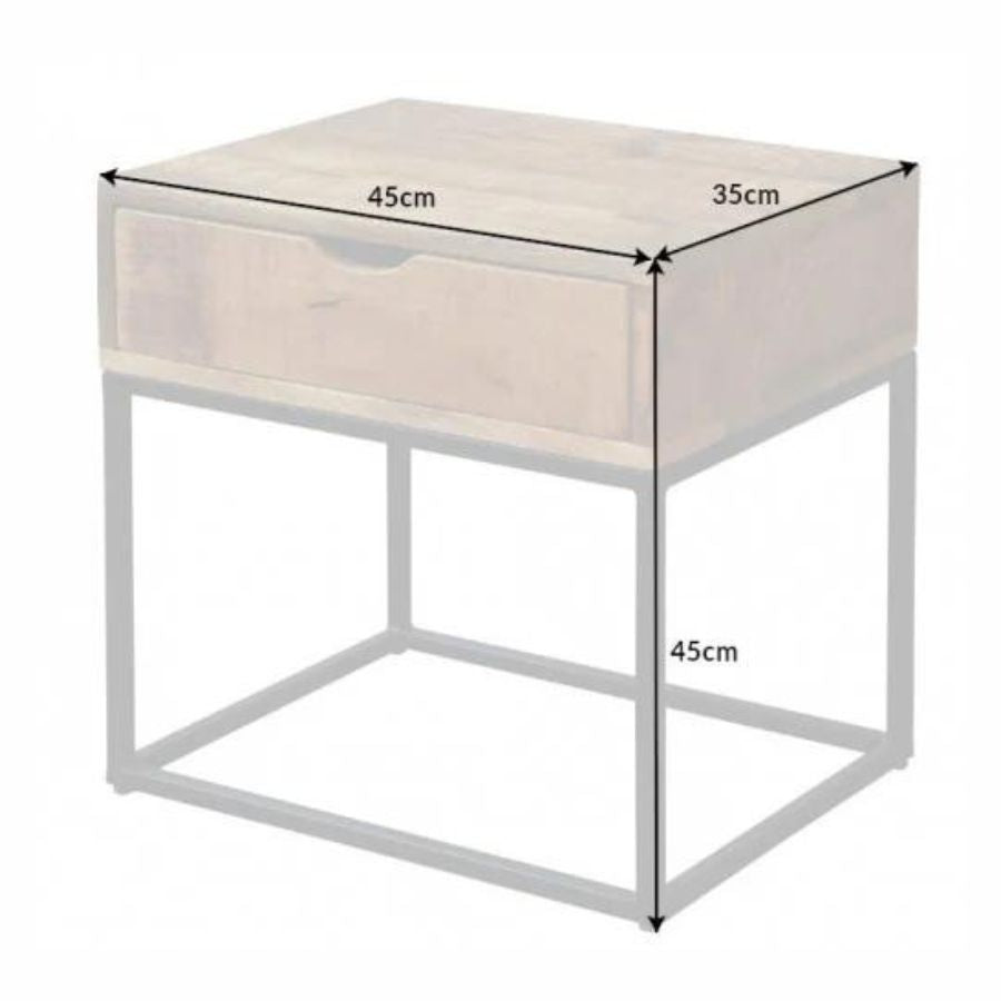 Industrial Bedside Table With Drawer IRON CRAFT 45cm - NikTan Export