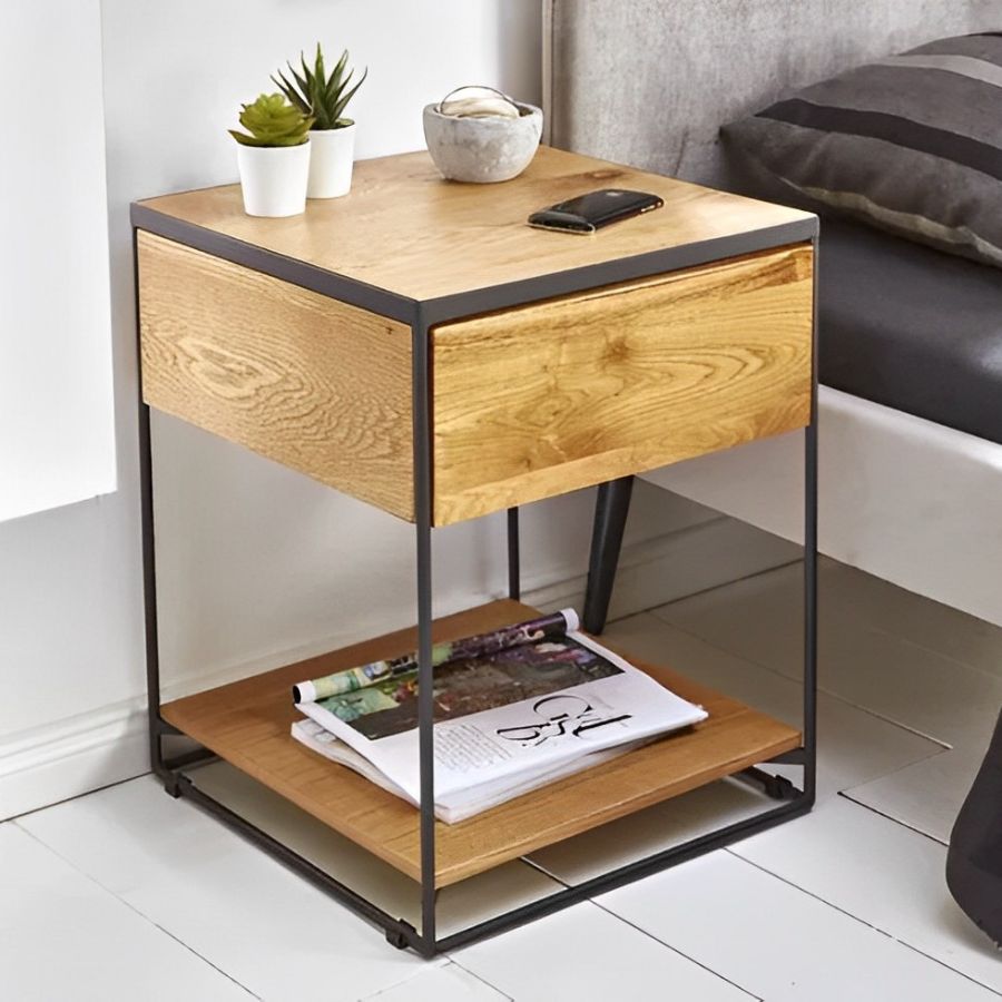 Industrial Stand Bedside Table With Drawer 40cm - NikTan Export