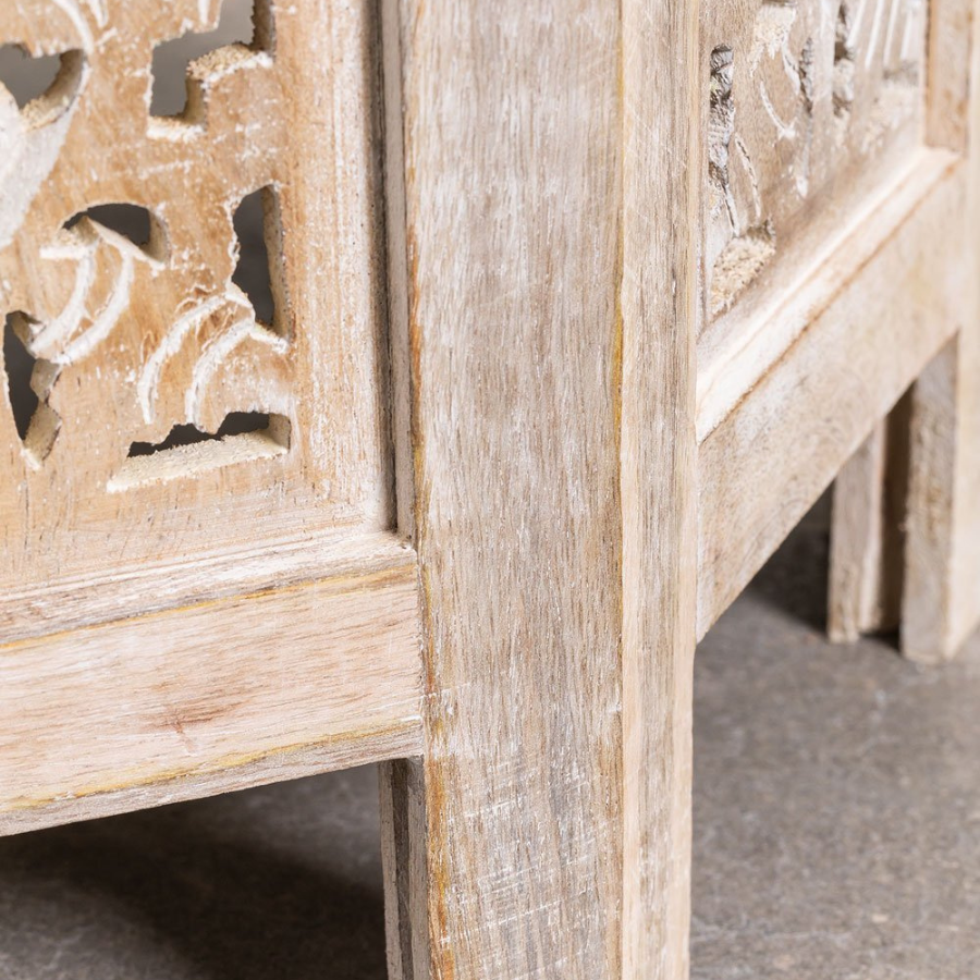 Handcarving Folding BedSide Table in Mango Wood - NikTan Export