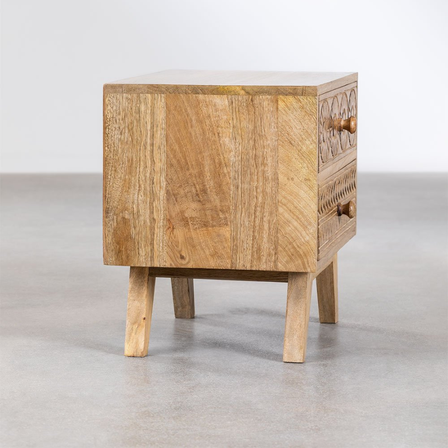 Handcarving Mango Wood Bedside Table - NikTan Export