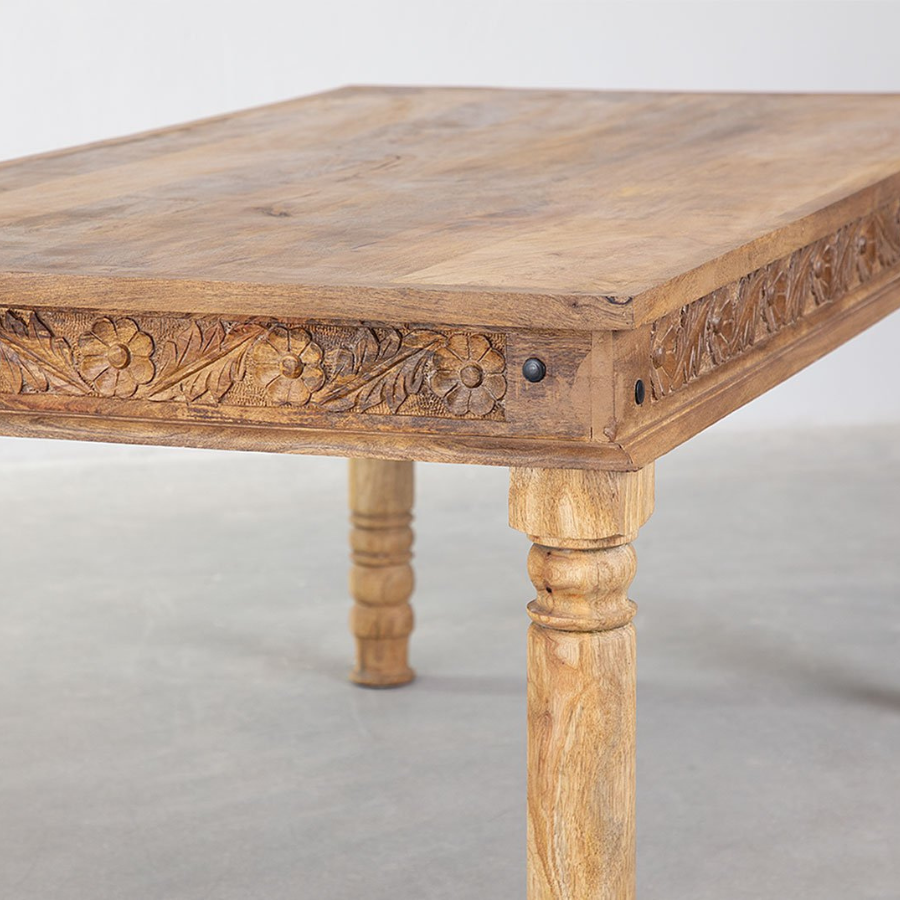 Handcarving Rectangular Mango Wood Dining Table - NikTan Export