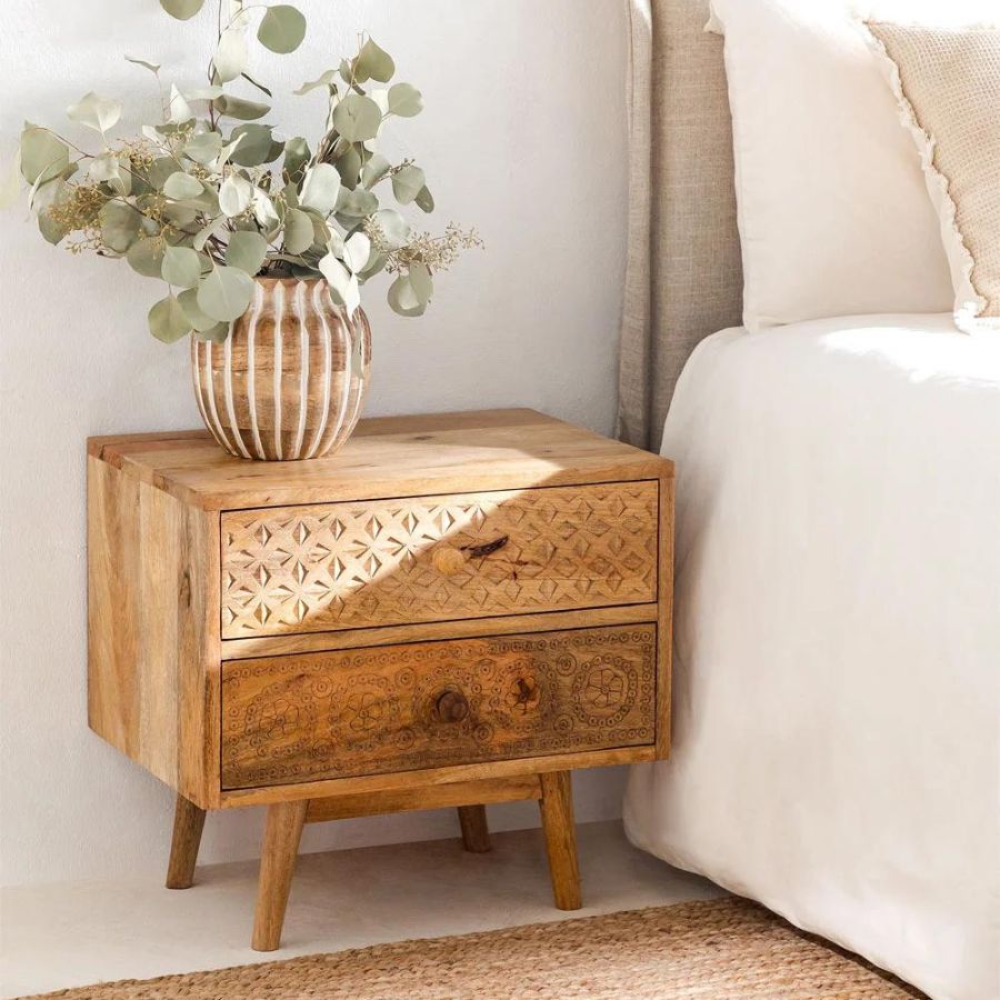 Hand Carved Bedside Table / Nightstand - NikTan Export