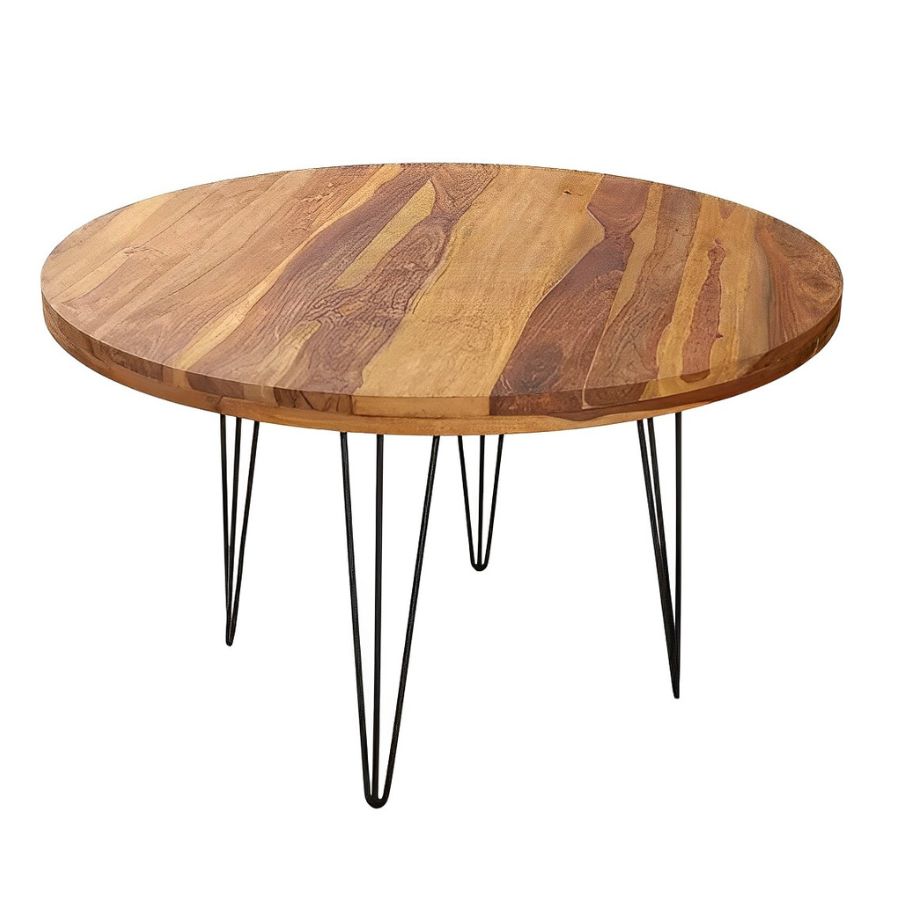 Sheesham Round Massive Dining Table 120cm with Hairpin Legs