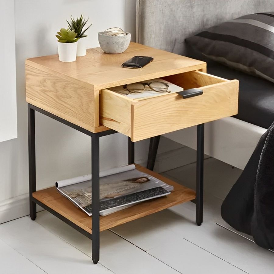 Industrial Bedside Table With Drawer 40cm - NikTan Export