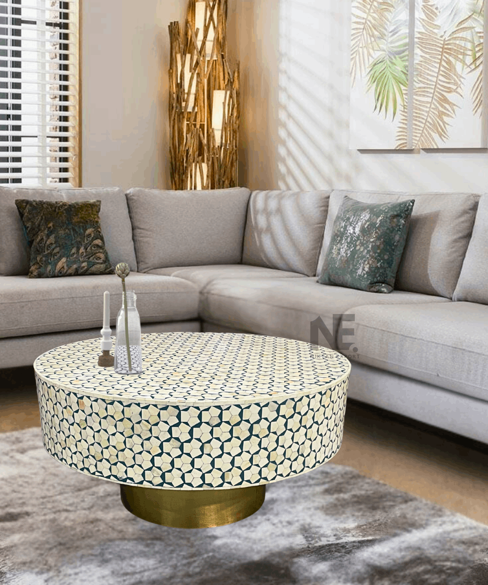 Bone Inlay Round Coffee Table, Center Table