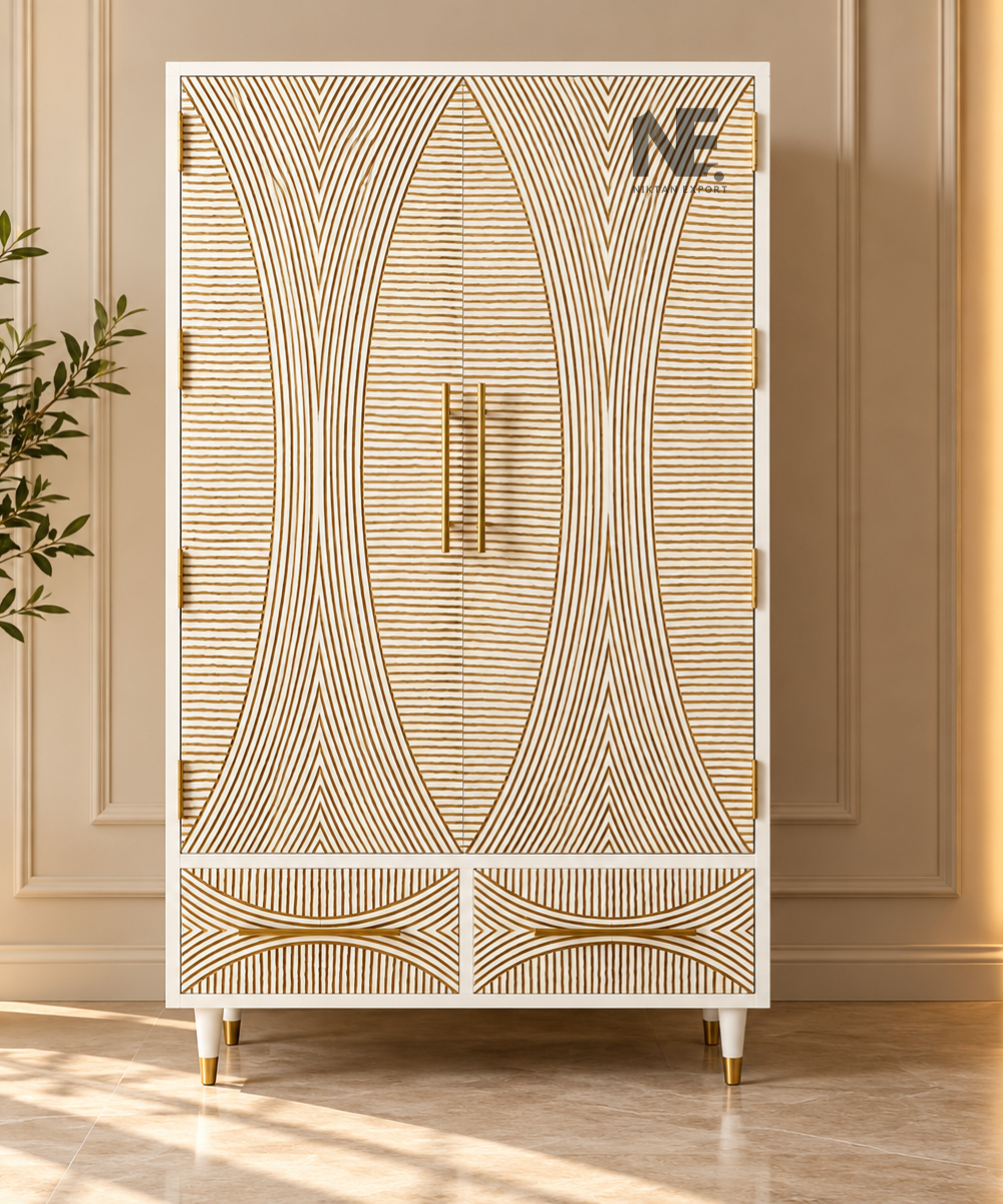 White and gold geometric wardrobe front view