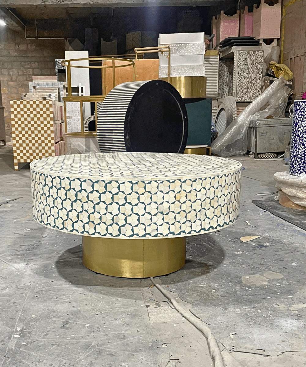 Bone Inlay Round Coffee Table, Center Table