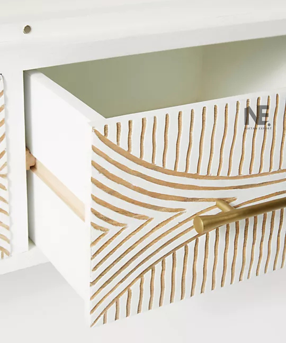 White geometric wardrobe with raised tapered legs