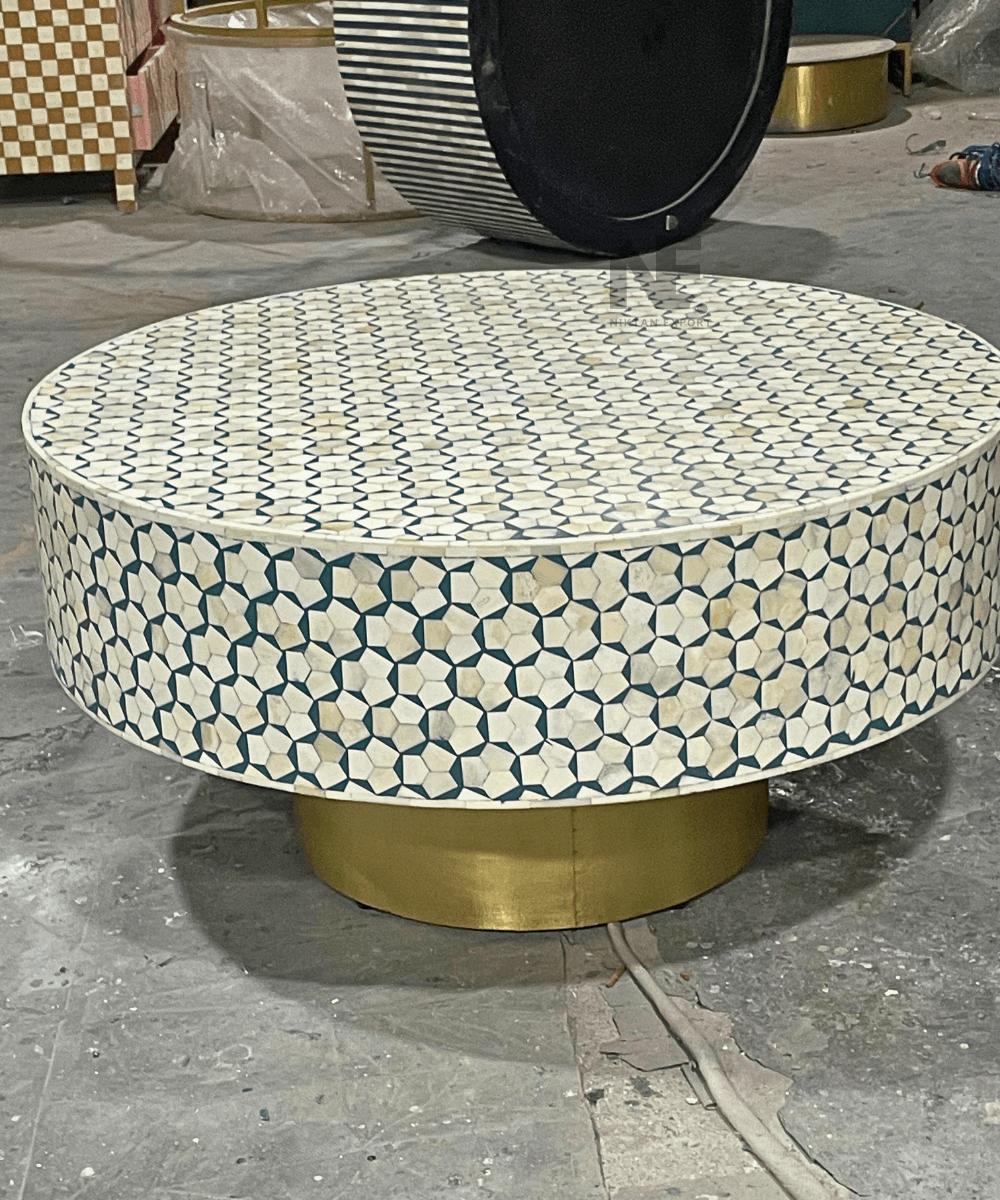 Bone Inlay Round Coffee Table, Center Table