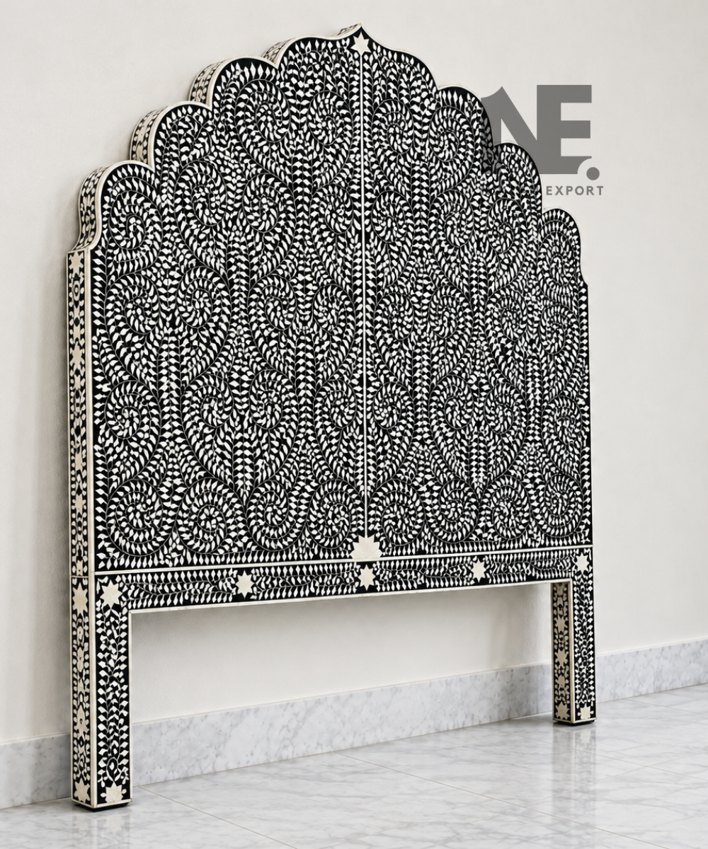 Handcrafted bone inlay headboard