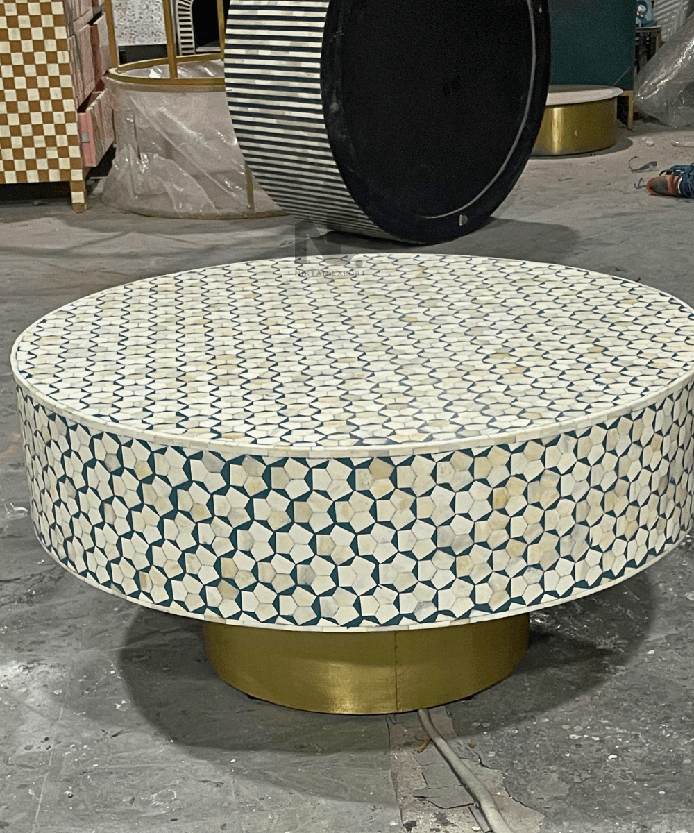 Bone Inlay Round Coffee Table, Center Table