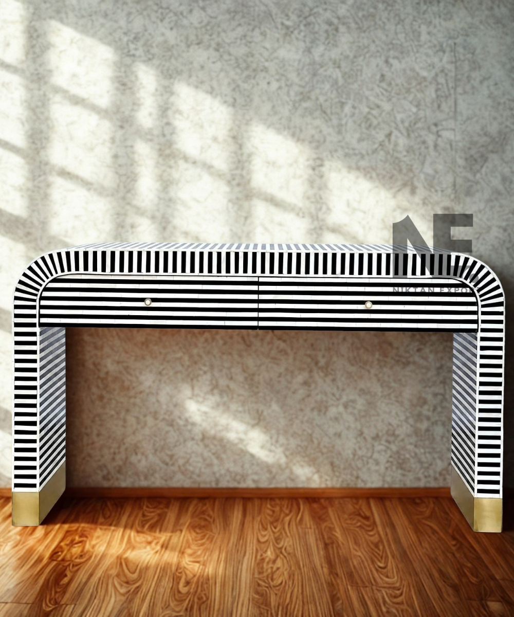 Bone inlay console table in black and white