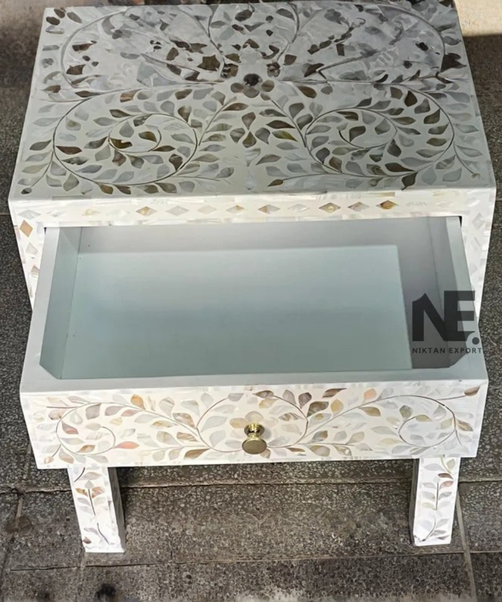 Natural shell inlay bedside table