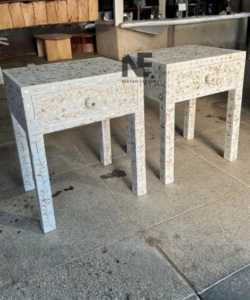 Handcrafted shell inlay bedside table