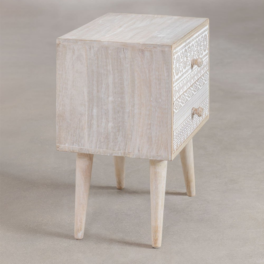 Handcarving Bedside Table with Drawers in Mango Wood - NikTan Export