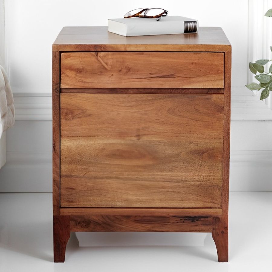 Oiled Acacia Wood Bedside Table 40cm