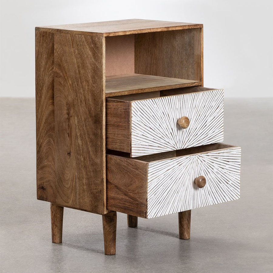 Hand carving Geometric Design Bedside Table - NikTan Export