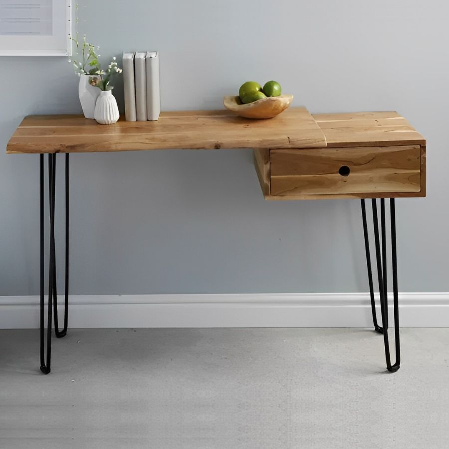 Solid Console Table 120cm Acacia With Drawer Hairpin Legs