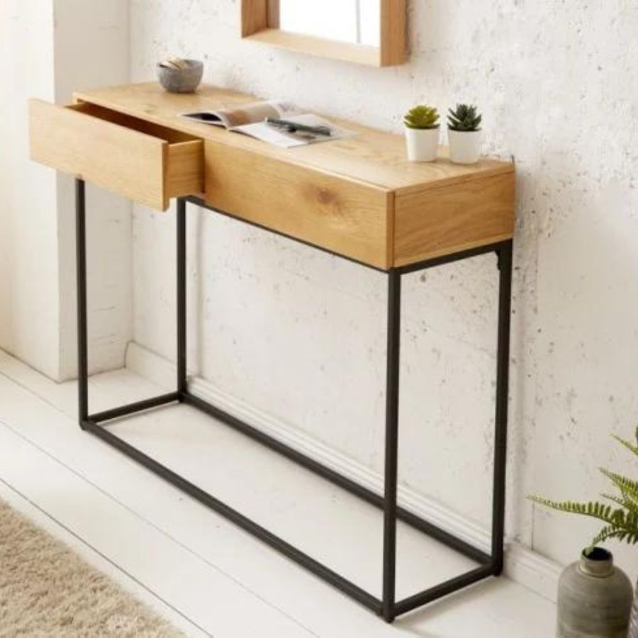 Solid wood industrial console table