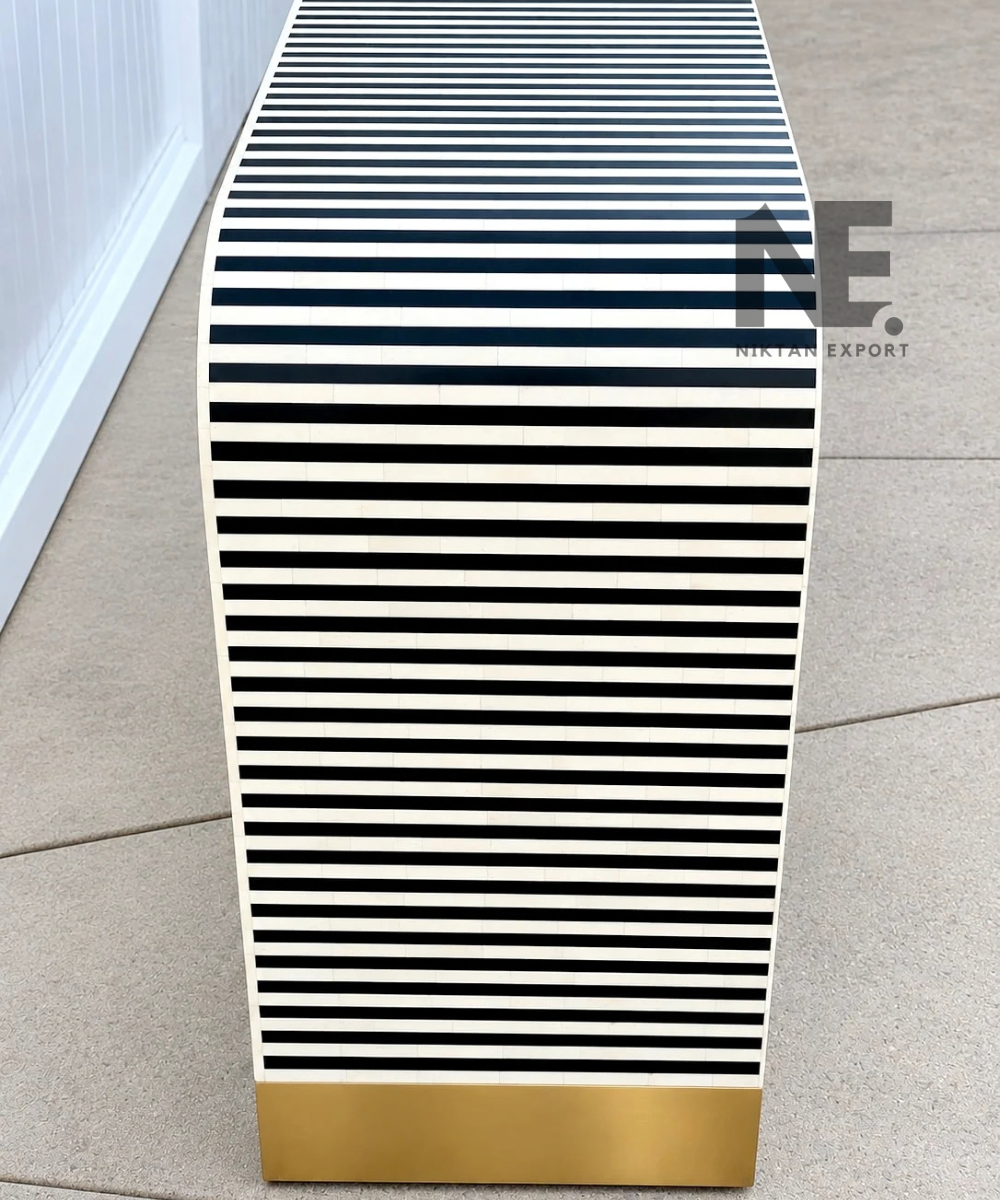 Bone inlay table with gold-tone drawer knobs