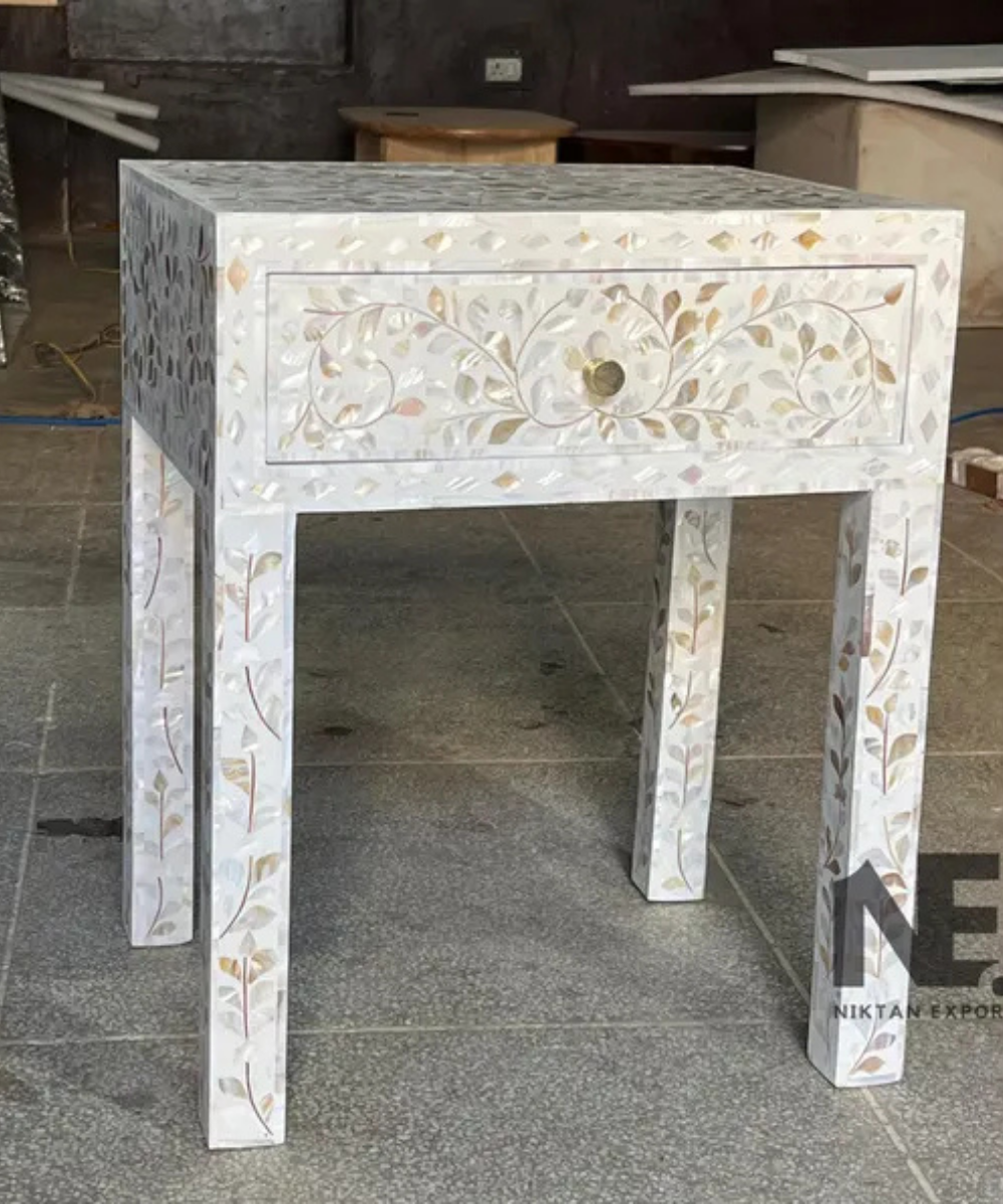 Mother of pearl inlay bedside table