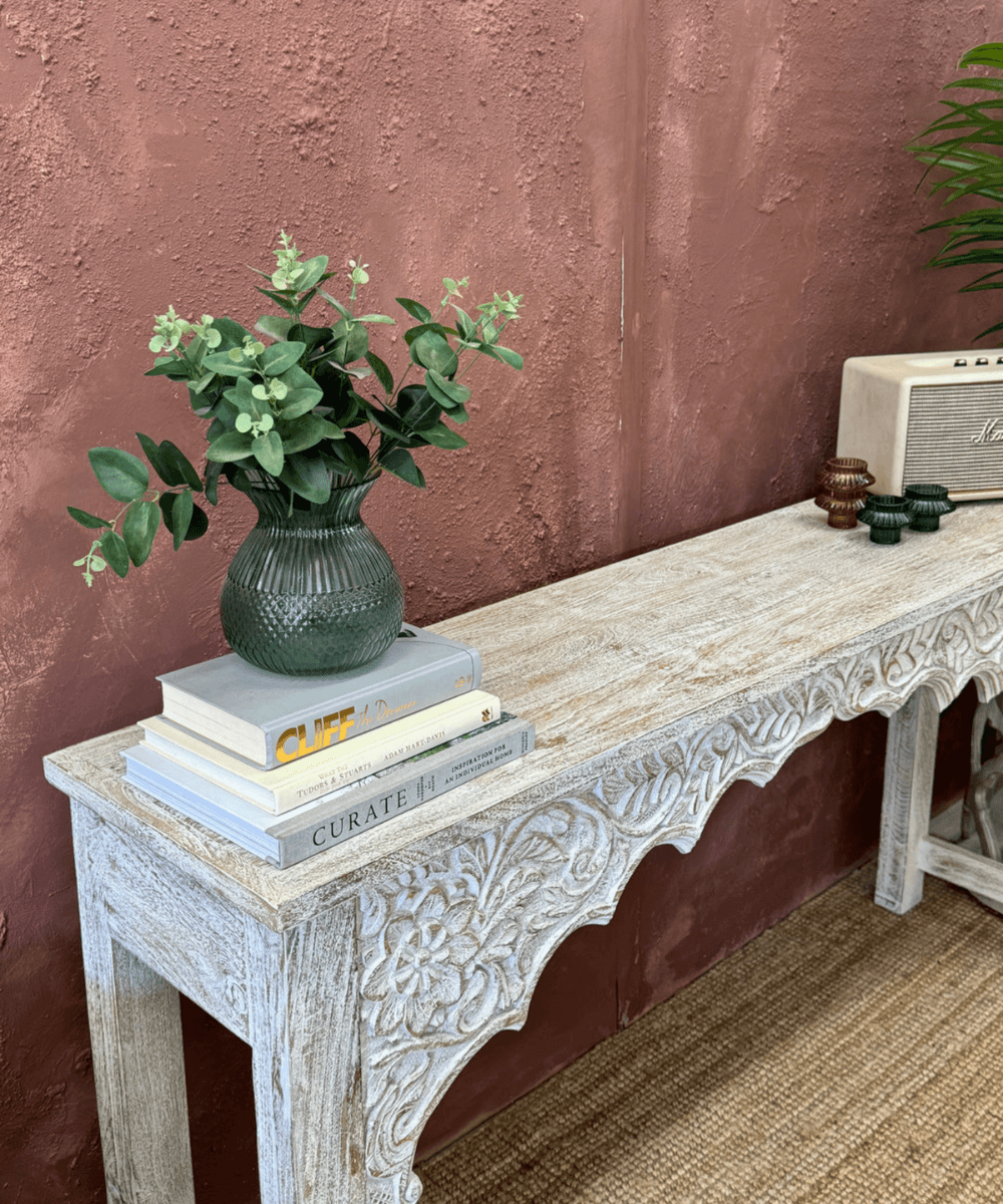 Carved Indian Mango Console Table Carved Indian Mango Console Table