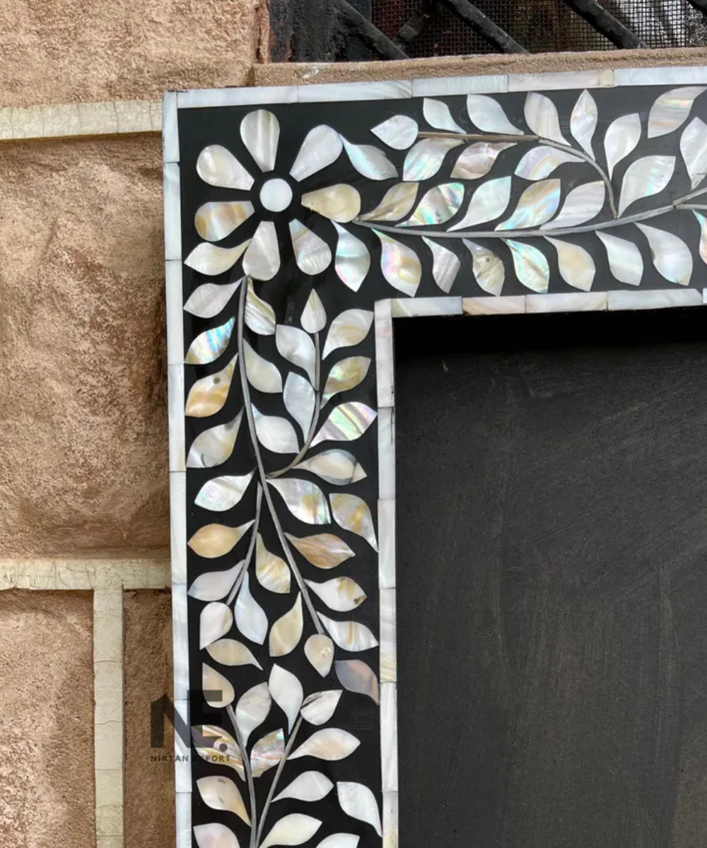 Black mother of pearl rectangle wall mirror