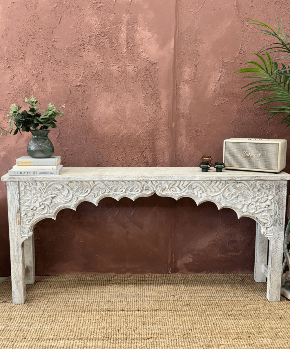 Carved Indian Mango Console Table Carved Indian Mango Console Table