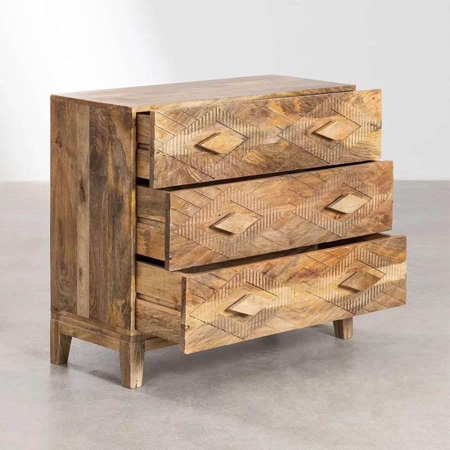 Hand Carved geometric Wood Dresser - NikTan Export