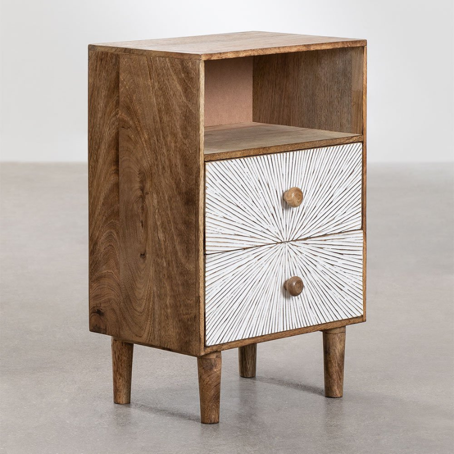 Hand carving Geometric Design Bedside Table - NikTan Export