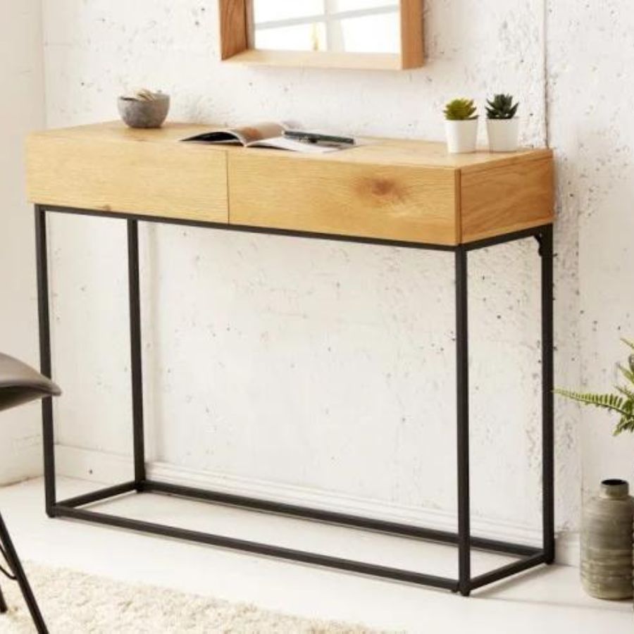 Solid wood industrial console table