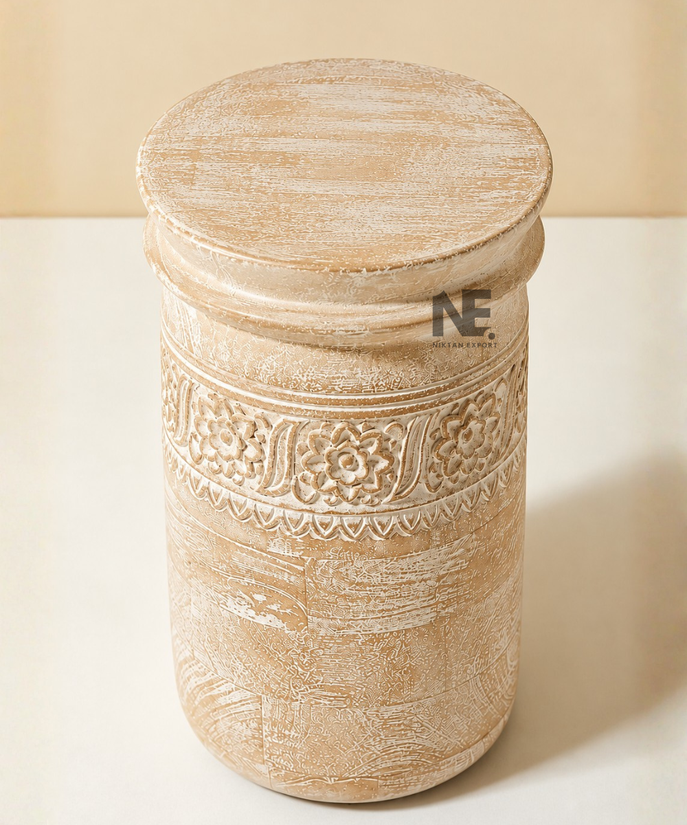 Cream decorative side table with antique-gold finish
