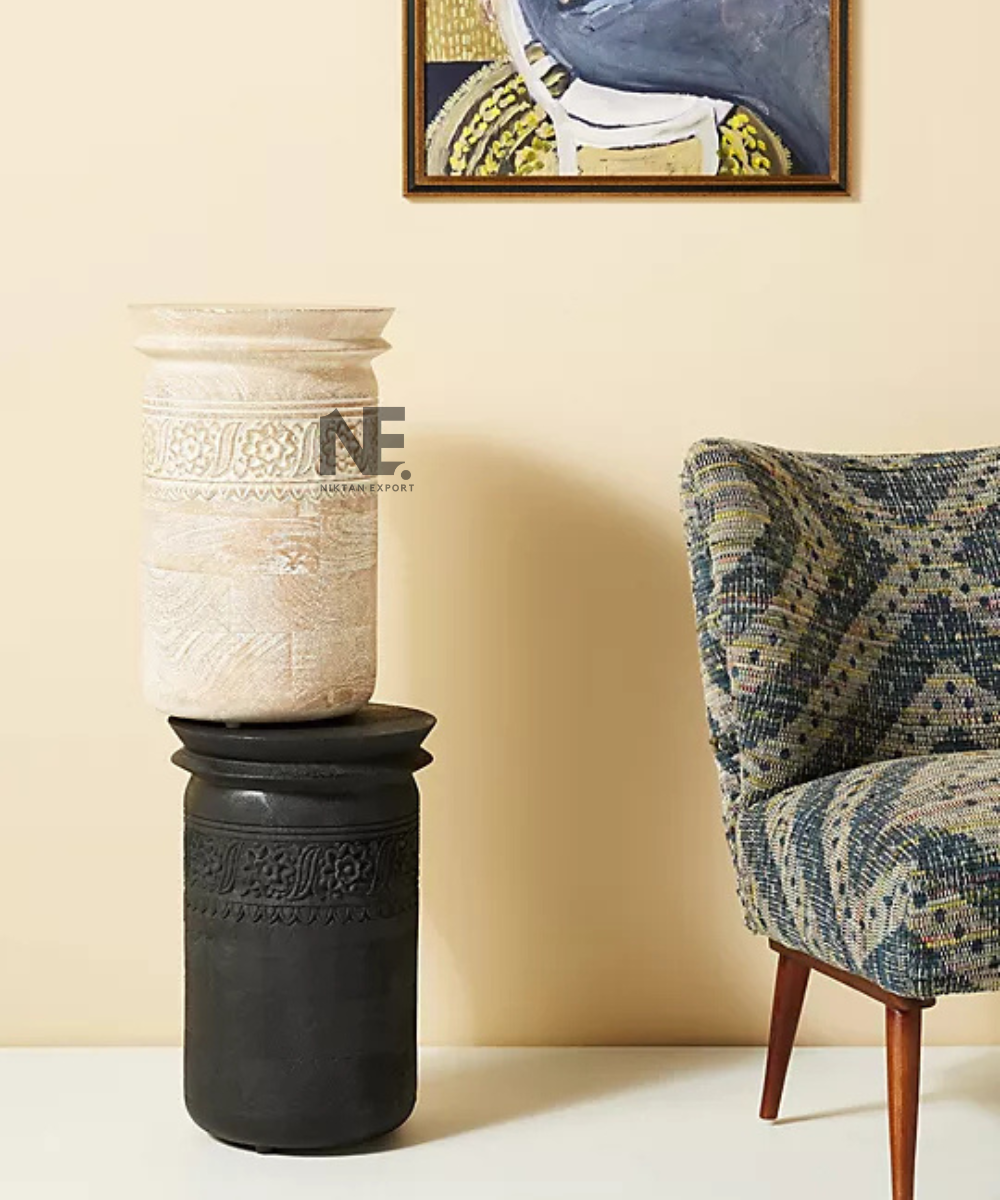 Front view of cream decorative side table