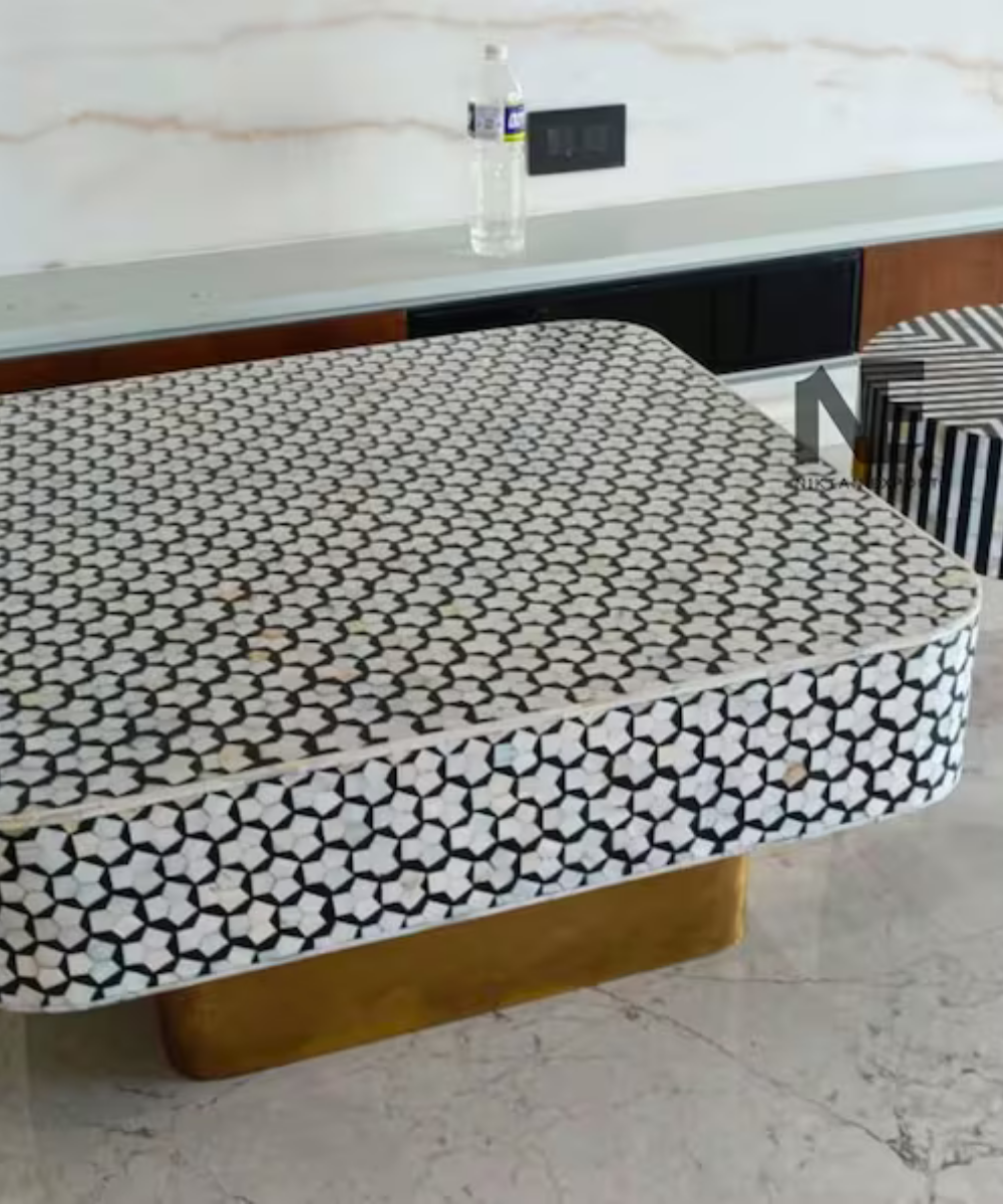 Handmade mother of pearl square coffee table
