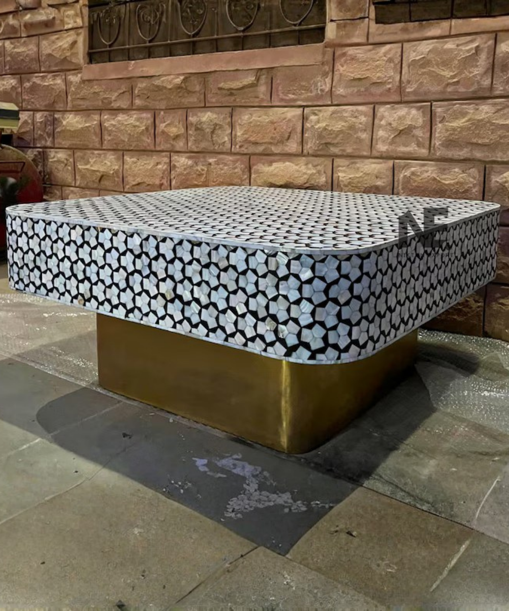 Mother of pearl inlay square coffee table