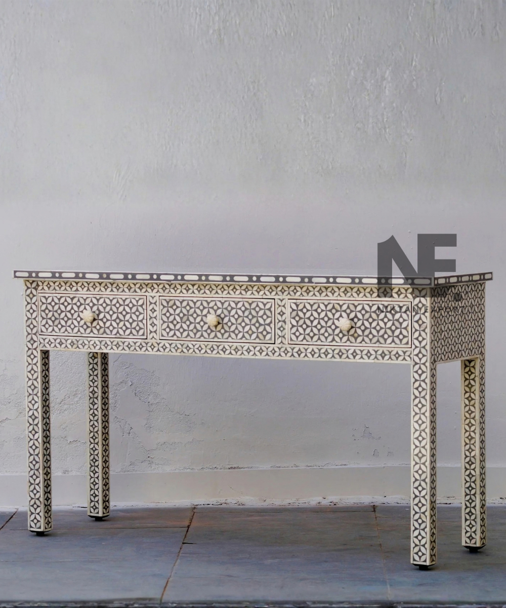 Three-drawer bone inlay hallway table