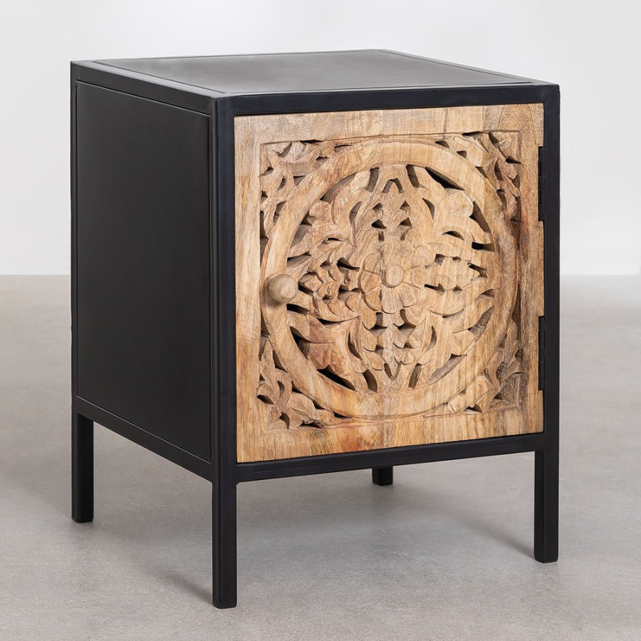 Handcarving Wood Bedside Table - NikTan Export