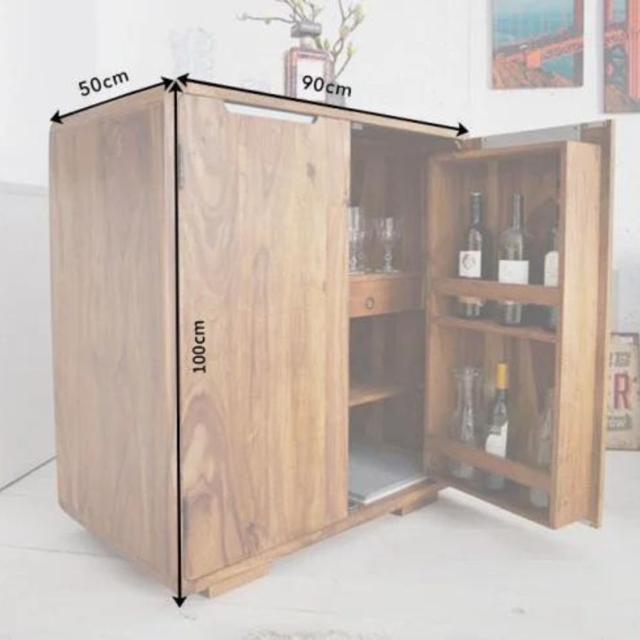 Solid Sheesham Bar Cabinet CUBUS  Stone Finish