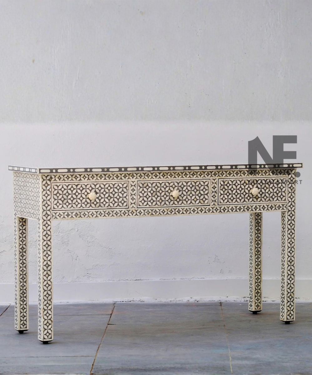 Handcrafted black and ivory console table